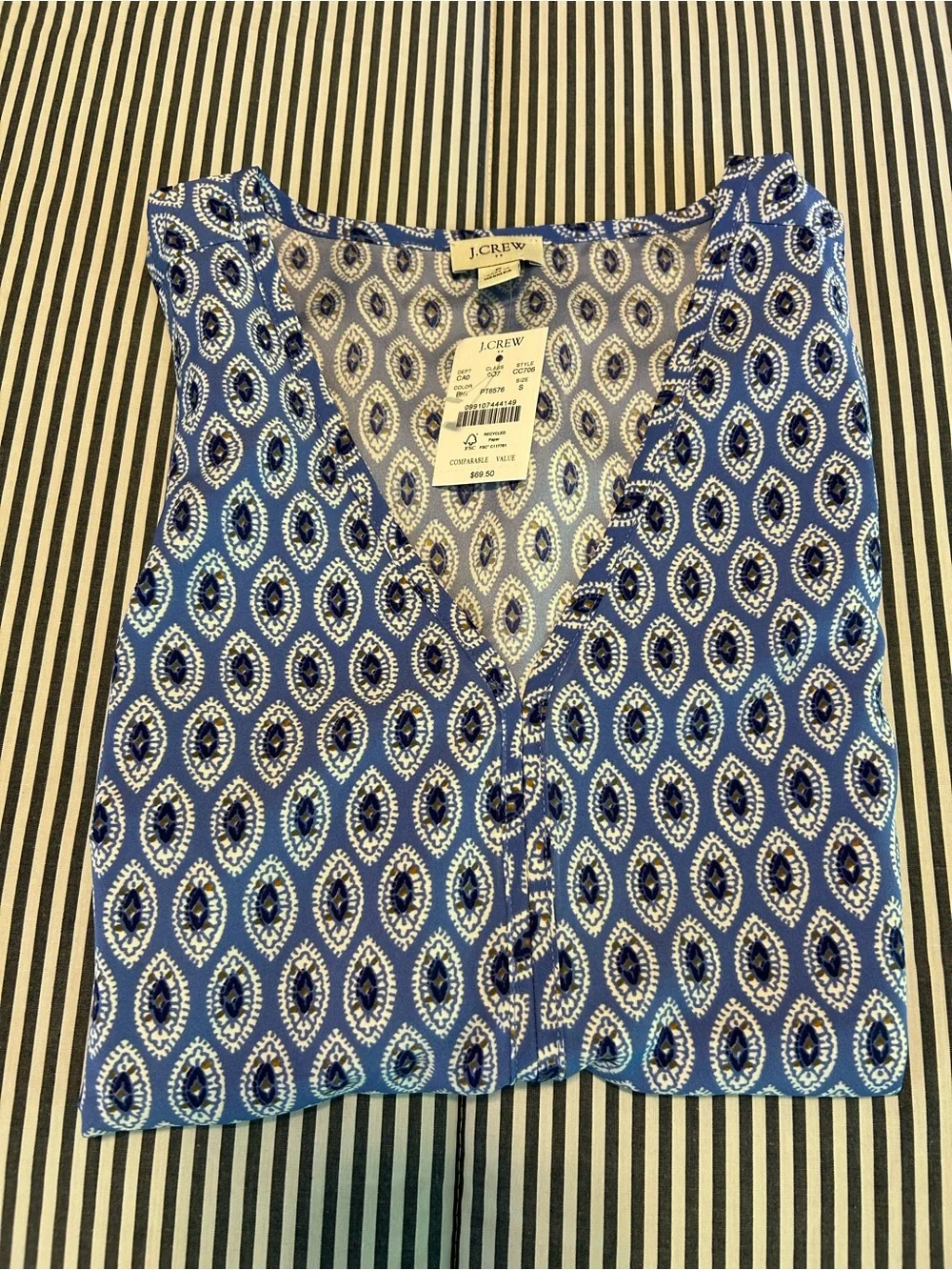 J. Crew Blue Printed Sleeveless Blouse Size S NWT